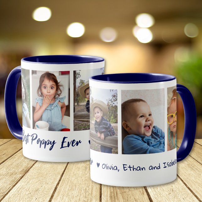 Best Poppy Ever Grandchildren 5 Photo Collage Blue Mug (Creator Uploaded)