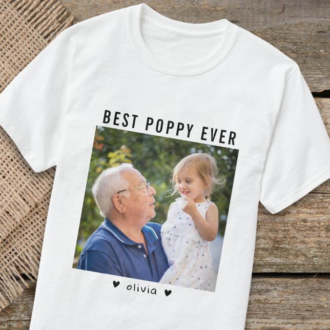 Best Poppy Ever Grandfather And Grandkid Photo   T-Shirt (Best Poppy Ever Grandfather And Grandkid Photo T-Shirt)
