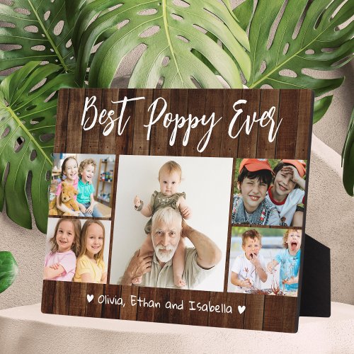 Best Poppy Ever Grandkids 5 Photo Collage Wood  Plaque
