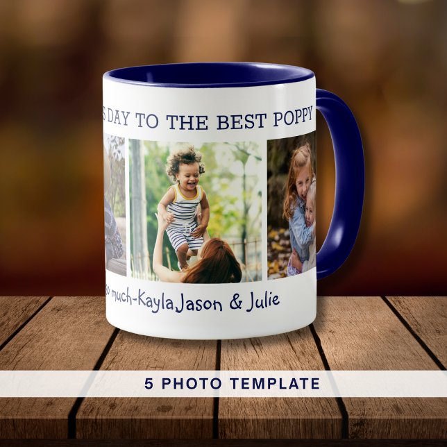 Best Poppy Happy Father's Day 4 Photo Collage Blue Mug (Creator Uploaded)