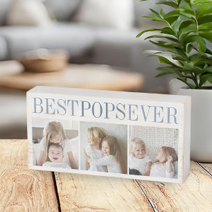 Best Pops Ever 3 Photo Collage Grandpa Wooden Box Sign