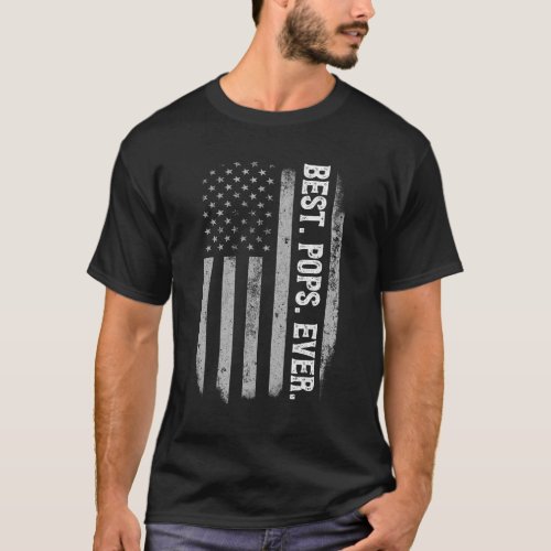 Best Pops Ever Vintage American Flag Fathers Day  T_Shirt