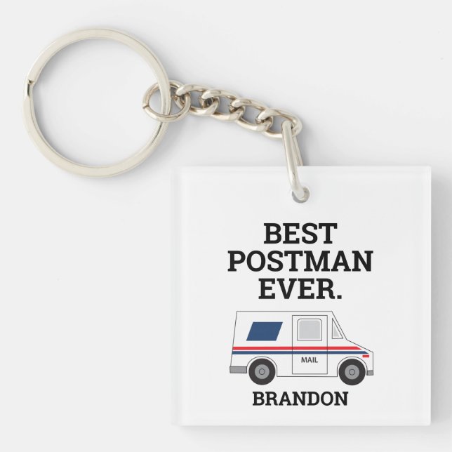 Best Postman Ever Personal Mailman Mail Truck Keychain (Front)