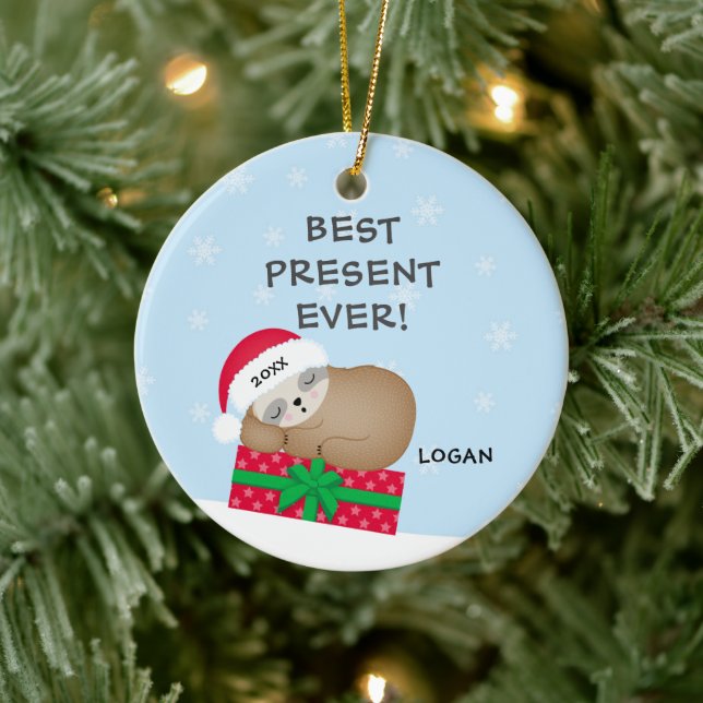 Best Present Ever Sloth Baby's First Christmas Ceramic Ornament (Tree)
