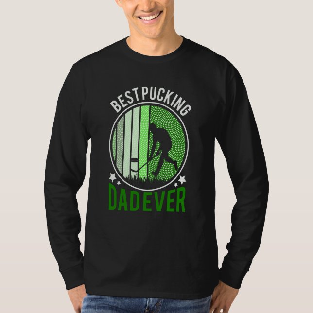Best Pucking Dad Ever Retro Ice Hockey Coach On Fa T-Shirt (Front)