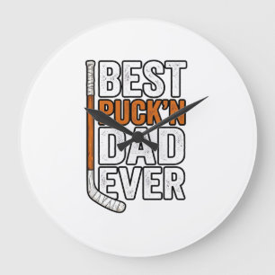 Best Puck'n Dad Ever Hockey Father Vector Design_1 Large Clock