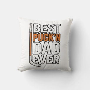 Best Puck'n Dad Ever Hockey Father Vector Design_1 Throw Pillow