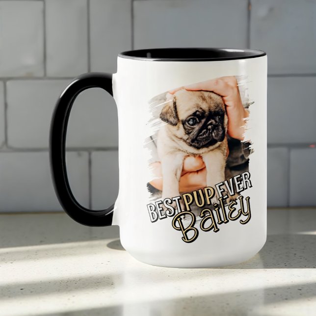 Best Pup Ever Modern Cool Grunge Pet Dog Photo Mug (Creator Uploaded)