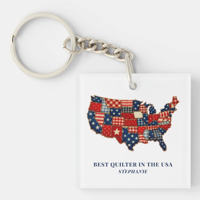 Best Quilter in the USA Personalized Patchwork Keychain (Front)