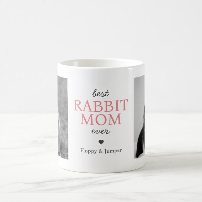 Best Rabbit Mom Ever Photo Collage with Pink Text Coffee Mug (Center)