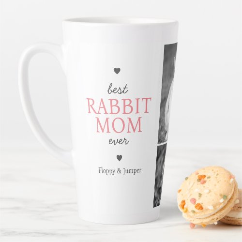 Best Rabbit Mom Ever Photo Collage with Pink Text Latte Mug