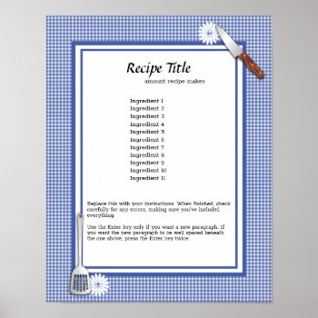 Best Recipe On Blue Gingham For The Kitchen Poster by colorwash at Zazzle