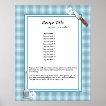Best Recipe On Teal Gingham For The Kitchen Poster by colorwash at Zazzle