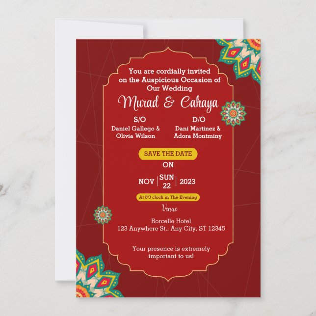Best Red Traditional Wedding Invitation Card (Front)