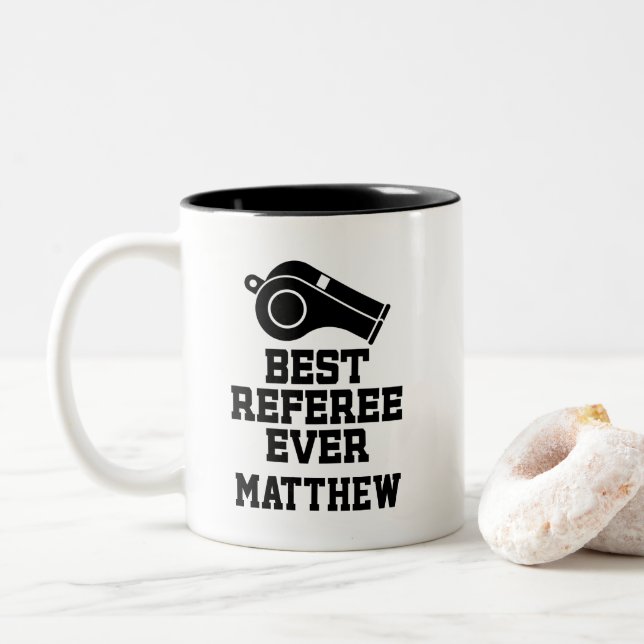 Best Referee Ever Personalized Two-Tone Coffee Mug (With Donut)
