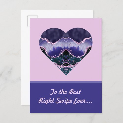 Best Right Swipe Purple Watercolor Heart Valentine Postcard