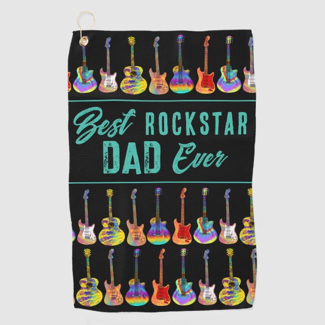 Best Rockstar Dad Ever Quote Golf Towel (Front)