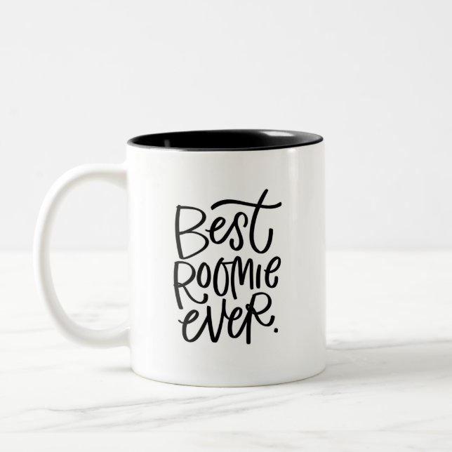Best Roomie Ever Handlettered Two-Tone Coffee Mug (Left)