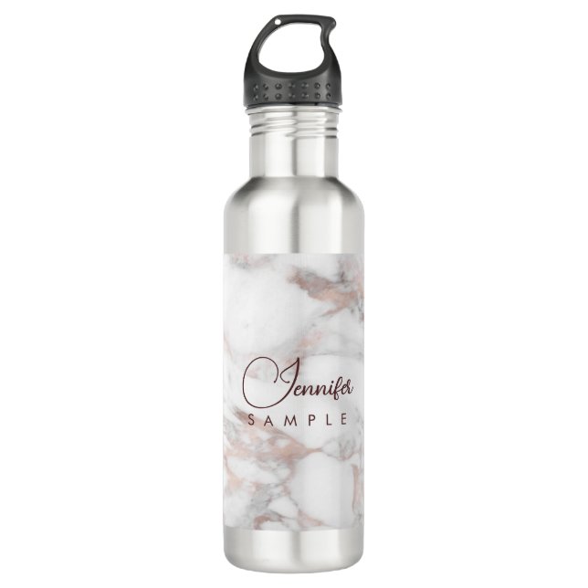 Best Rose Gold White Marble Template Monogram Stainless Steel Water Bottle (Front)