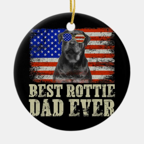 Best Rottie Dad Ever American Flag Dog Rottweiler Ceramic Ornament