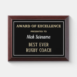 Best Rugby Coach Award Plaque