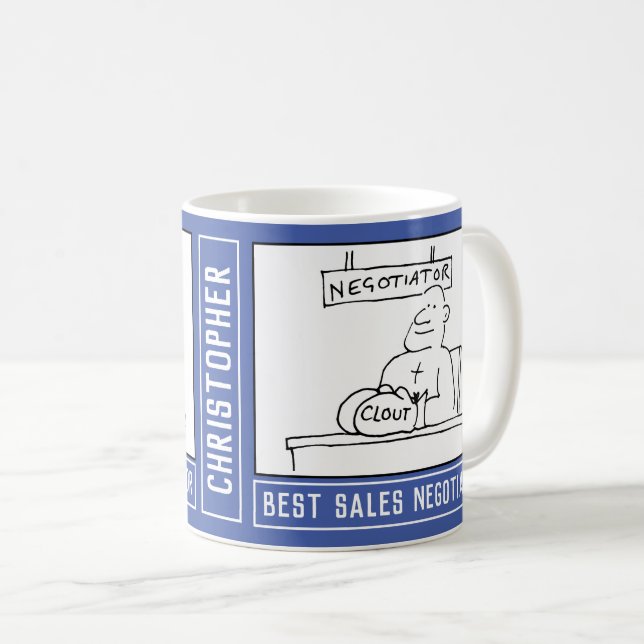 Best Salesman Cartoon with Name Choice. Coffee Mug (Front Right)