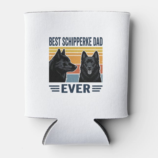 Best Schipperke Dad Ever Retro Dog Vector Design_1 Can Cooler (Front)