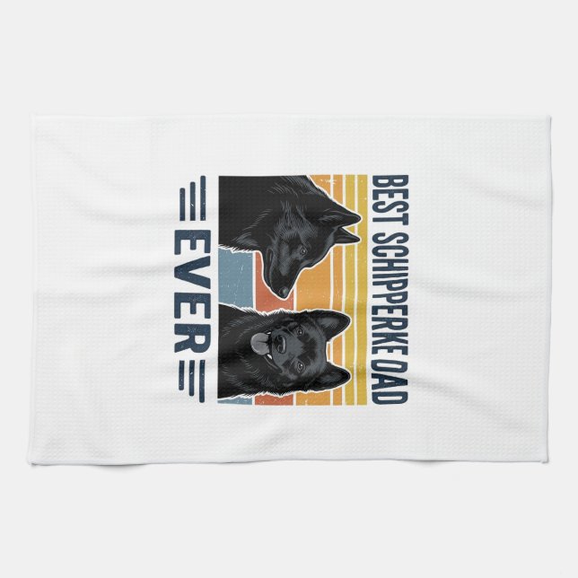 Best Schipperke Dad Ever Retro Dog Vector Design_1 Kitchen Towel (Horizontal)
