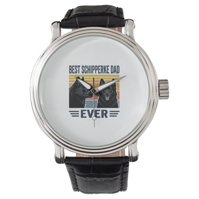 Best Schipperke Dad Ever Retro Dog Vector Design_1 Watch (Front)
