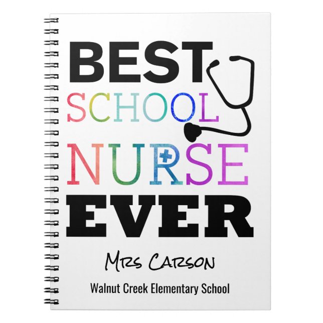 Best School Nurse Ever Personalized Typography Notebook (Front)