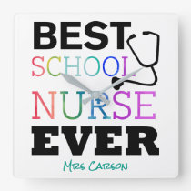 Best School Nurse Ever Personalized Typography Square Wall Clock