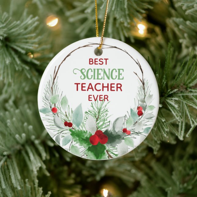 Best Science Teacher Floral Wreath Frame Ceramic Ornament (Tree)