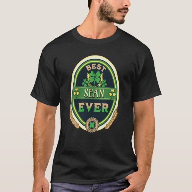 Best Sean Ever Personal Name Irish Retro Beer Labe T-Shirt (Front)