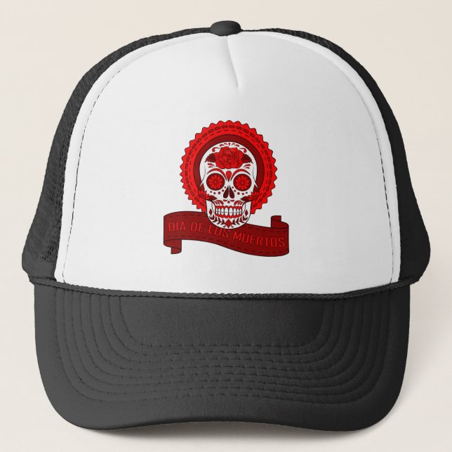 Best Seller Sugar Skull Trucker Hat (Front)