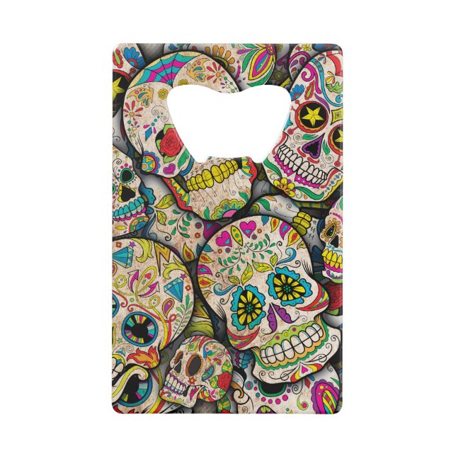 Best Selling Sugar Skull Pattern Credit Card Bottle Opener (Front)