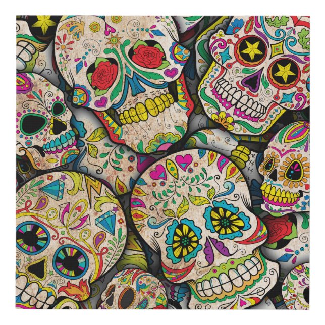 Best Selling Sugar Skull Pattern Faux Canvas Print (Front)