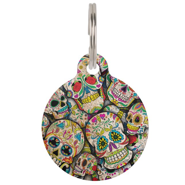 Best Selling Sugar Skull Pattern Pet ID Tag (Front)