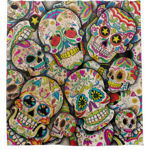 Best Selling Sugar Skull Pattern Shower Curtain