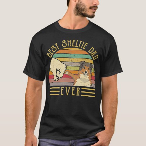 Best Sheltie Dad Ever Retro Vintage Sunset T_Shirt