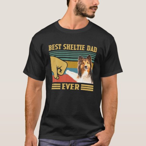 Best Shetland Sheepdog Sheltie Dad Ever Vintage Fa T_Shirt