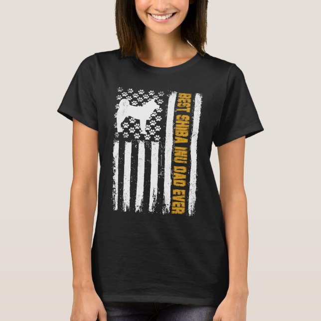 Best Shiba Inu Dog Dad Ever American Flag T-Shirt (Front)