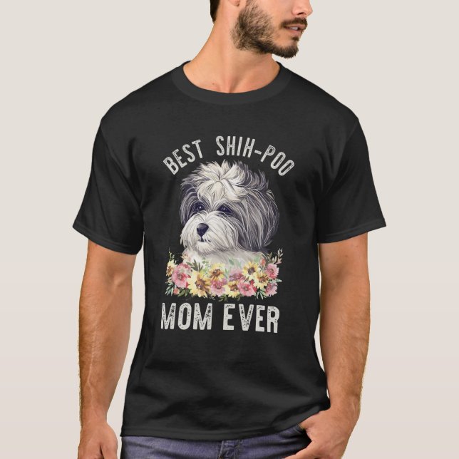 Best Shih-Poo Mom Ever Floral Dog T-Shirt (Front)
