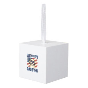 Best Shih Tzu Dad Ever Patriotic Dog Cube Ornament