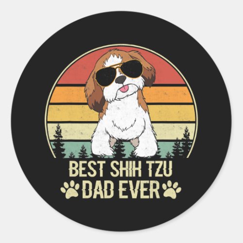 Best Shih Tzu Dad Ever Vintage Retro  Classic Round Sticker
