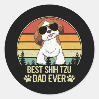 Best Shih Tzu Dad Ever Vintage Retro Classic Round Sticker