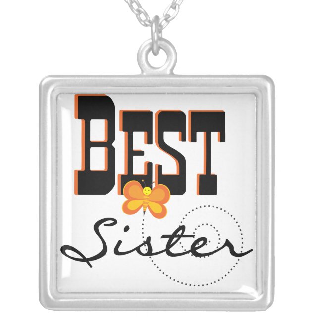 Best Sister Butterfly Gifts Silver Plated Necklace (Front)
