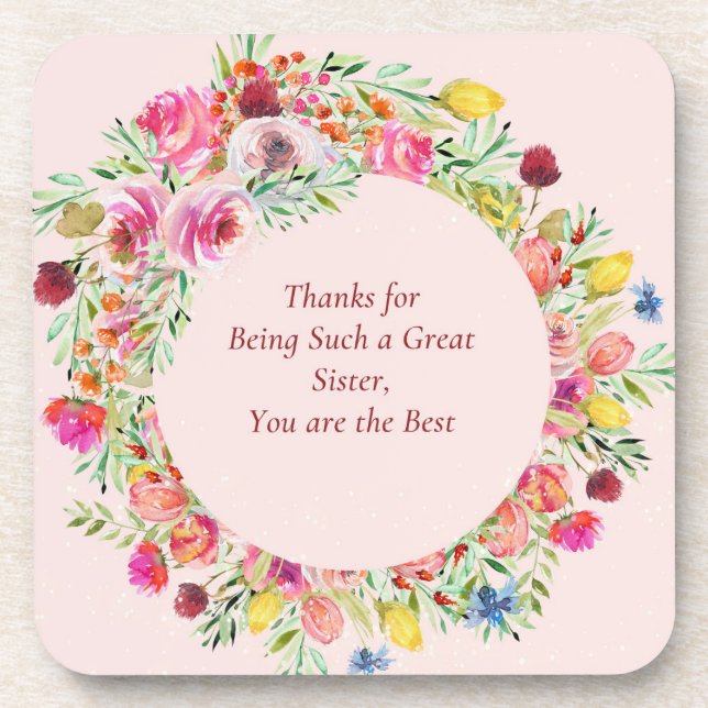 Best Sister Coaster with Floral Wreath (Front)