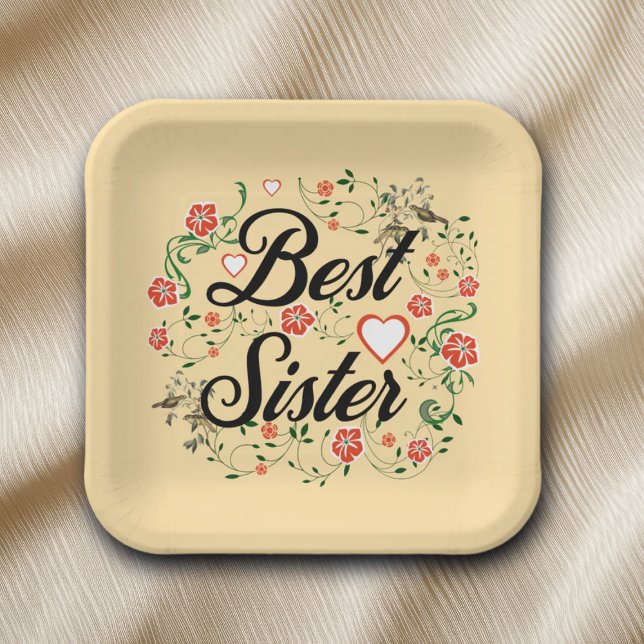 Best Sister Elegant Floral Design Paper Plates (Creator Uploaded)