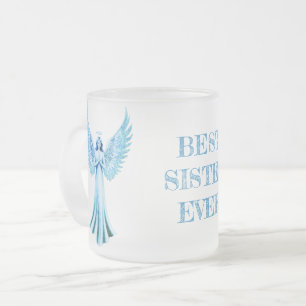 Best sister Ever   Blue Christmas Angel Frosted Glass Coffee Mug