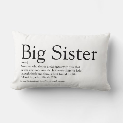 Best Sister Ever Definition Black and White Lumbar Pillow
